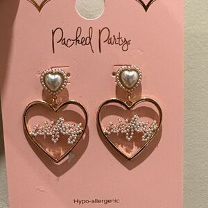 Wifey Gold and Pearl Heart Earrings